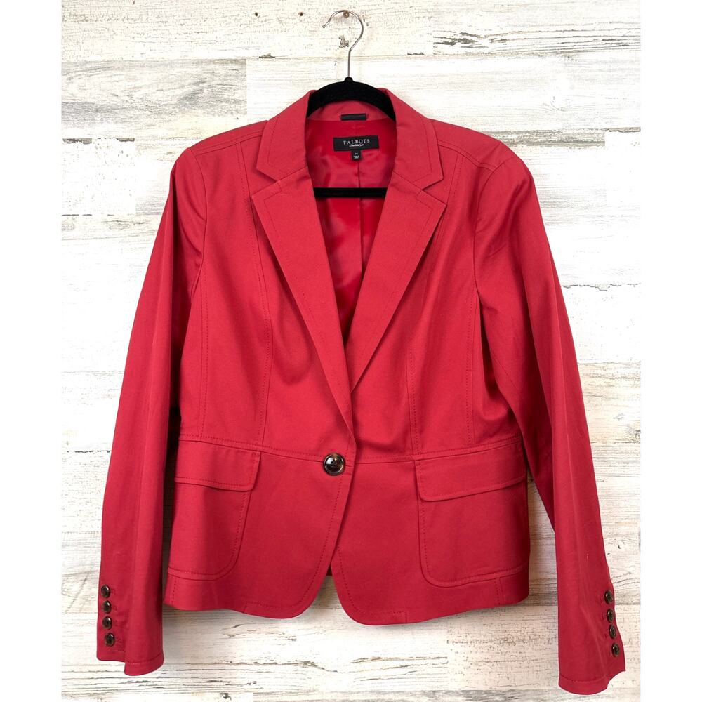 Talbots Womens 14 Burgundy Classic Stretch Lightweight Blazer Jacket NEW Work